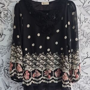 Elegant Black Floral Blouse